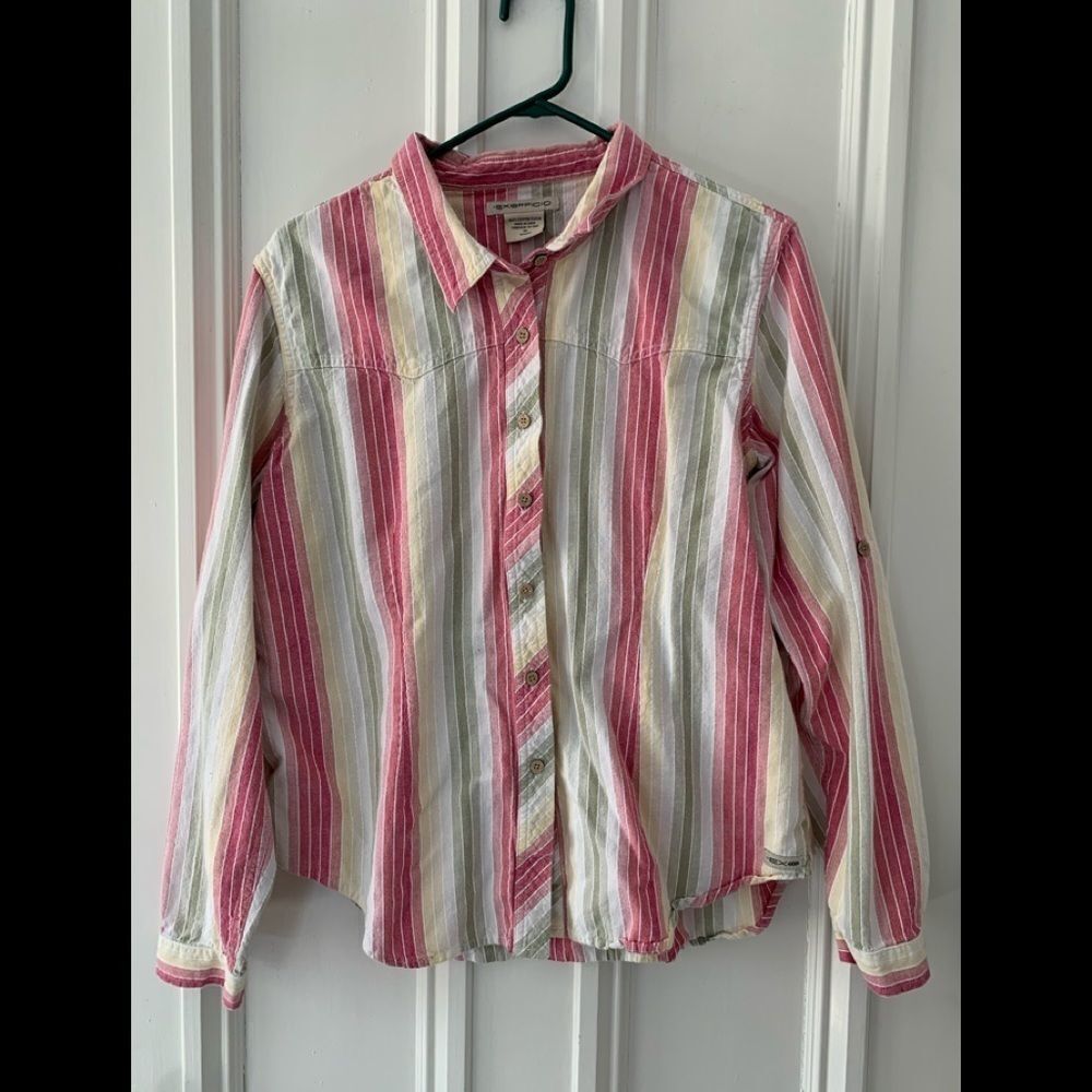 Exofficio pink striped button down XL